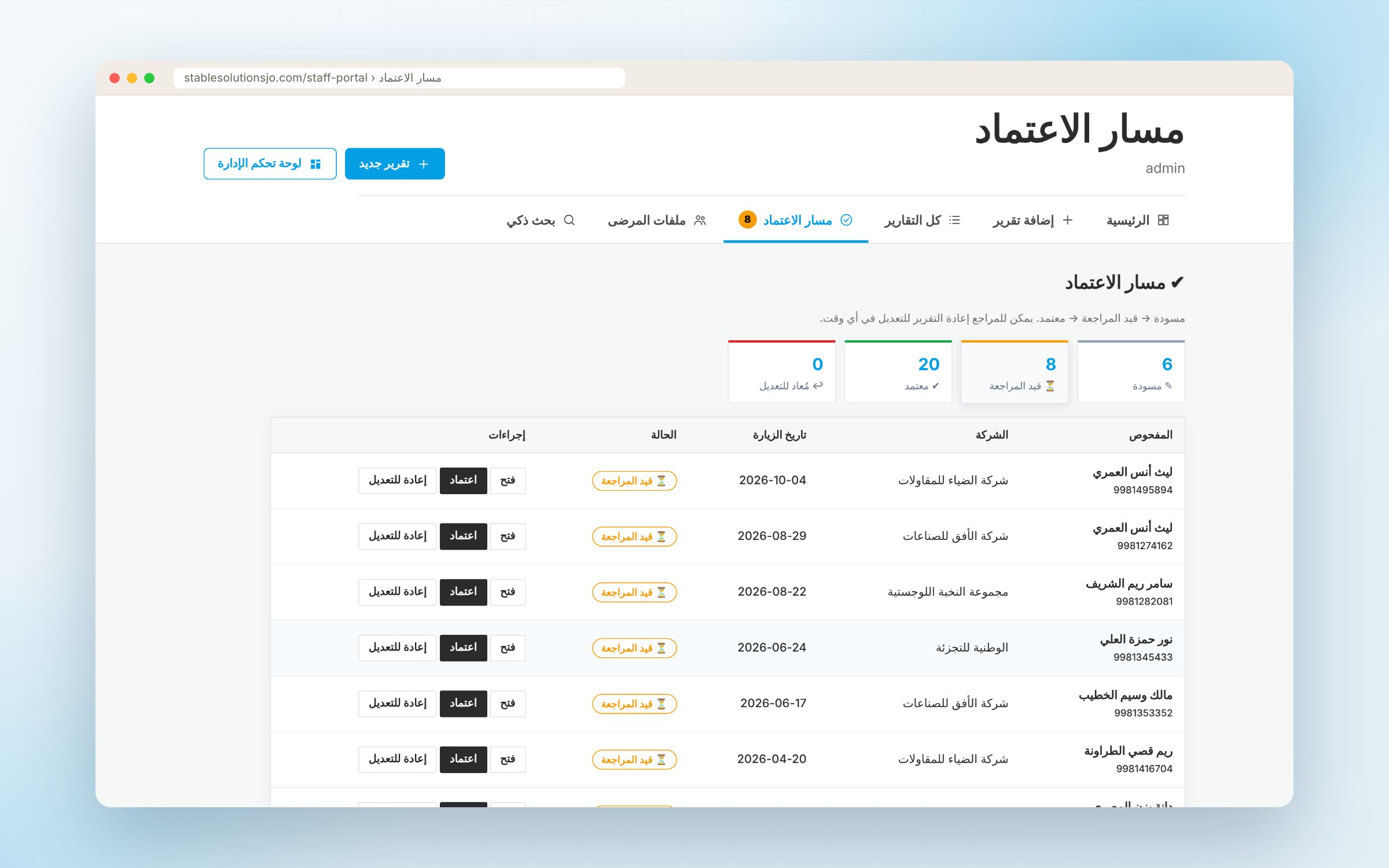نظام التقارير الطبية للشركات — الحلول المستقرة — لقطة 6